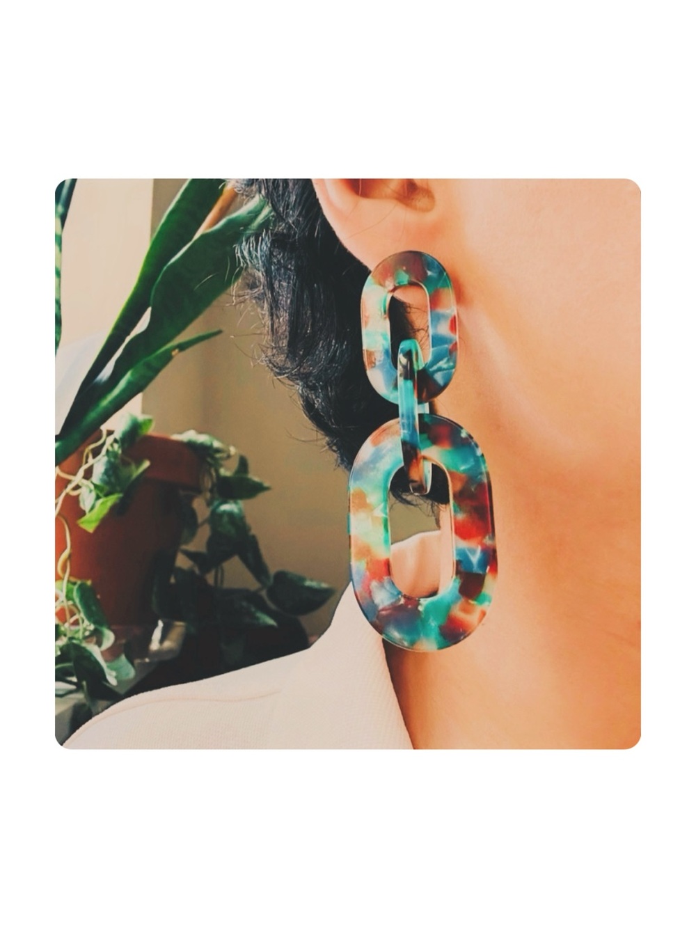 ★ Vintage Acetate Seasonal Staple Chain Link Dangling Casual Earrings Blue ★